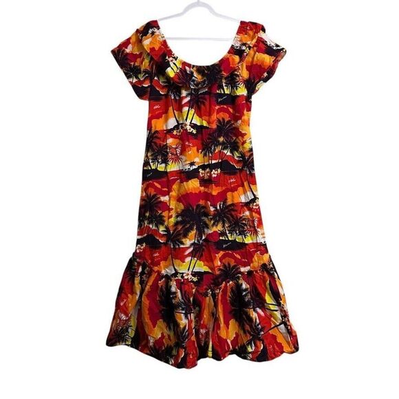 Vintage Jade Fashions Hawaiian Tropical Maxi Dress Women's L Red Multi Mumu - Picture 2 of 5